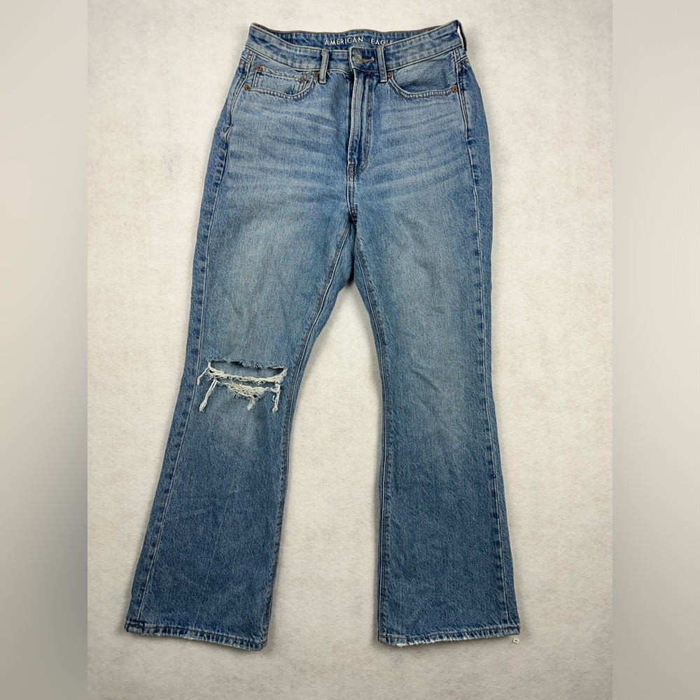 American Eagle Women’s Highest Rise Flare Jeans Distressed Boho Blue Size 6R